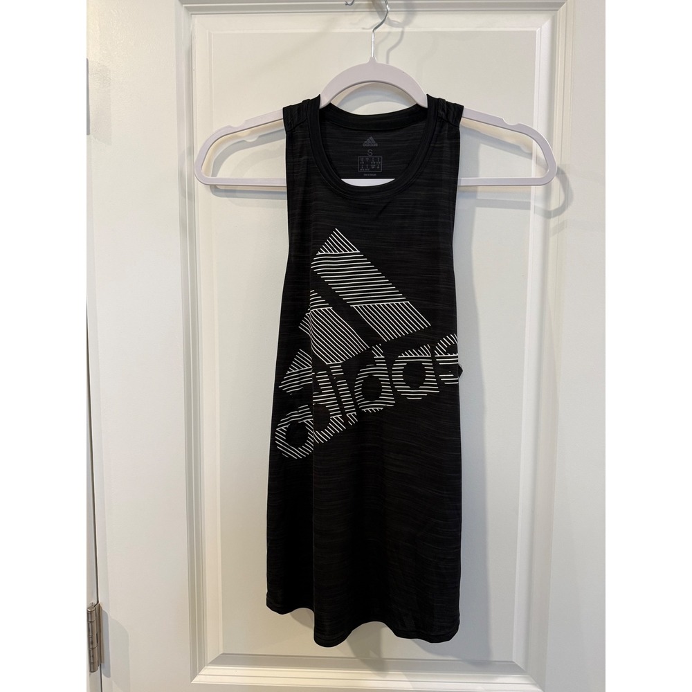 Adidas Womens Black Space Dye Racerback Graphic Logo Performance Tank Top Size S